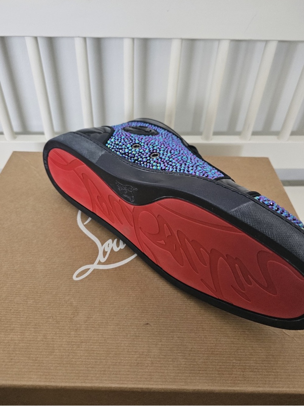 Louis Vuitton Men's Black High-Top Sneakers with Iridescent Crystal Detail - Picture 6 of 8